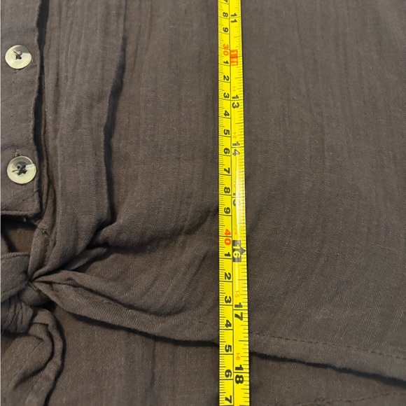 Kensie brown Button-Up cropped tie front top SZ L NWT long sleeve 100% cotton - Picture 10 of 16